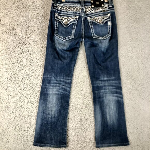 Miss Me Denim - Miss Me Boot Cut Y2K Rise Blue Jeans Size 30”x28” Flap Bling Rhinestone Pockets